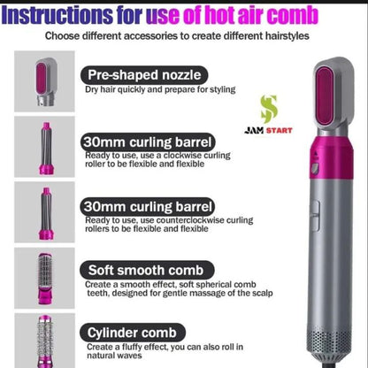 5 in 1 Hair Dryer Brush, Multifunctional Hot Air Styler Hair Tools Detachable Brush Head for Straightening Curling Drying Combing Hot Air Styler Hair